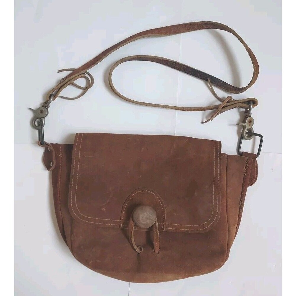 Vintage Boho Hippy Brown Suede Black Powder Bag